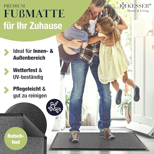 KESSER Schmutzfangmatte, Profi Fußmatte in vielen Größen, Türmatte, Teppich, Fußabtreter & Fußabstreifer, rutschfest, wetterfest, maschinenwaschbar, Haustür & Wohnungseingang,Anthrazit 60x90cm