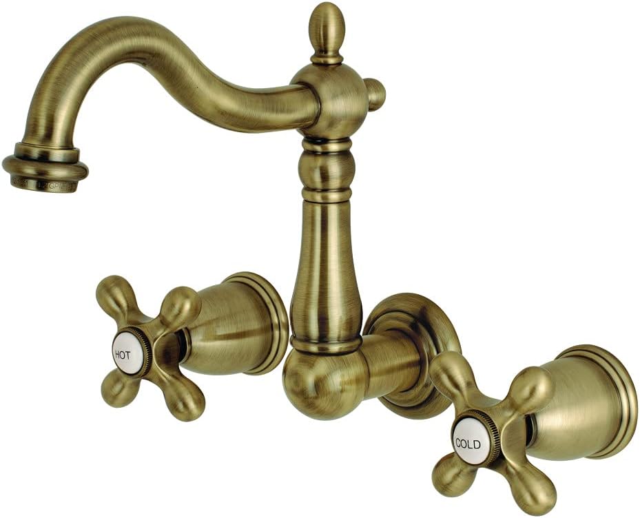 Kingston Brass KS1253AX 8-Inch Center Wall Mount Bathroom Faucet, Antique Brass