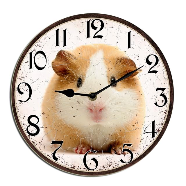 Horienteeon Animal Wall Clock Cute Guinea Pig Wooden Wall Clocks Battery Operated Wall Clock For Kitchen Bathroom Silent Non Ticking Decorative Wall Clock Battery Operated Home Office Round 10"