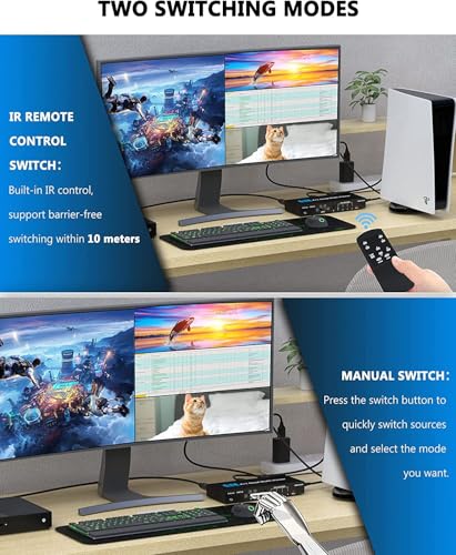 Image of HDMI Multiviewer Switch 4x1, HDMI Quad Multi-Viewer with Seamless Switch, Split Screen,5 Display Modes,with IR Remote /Software /Push Button Selector for Security Camera, Gaming Consoles