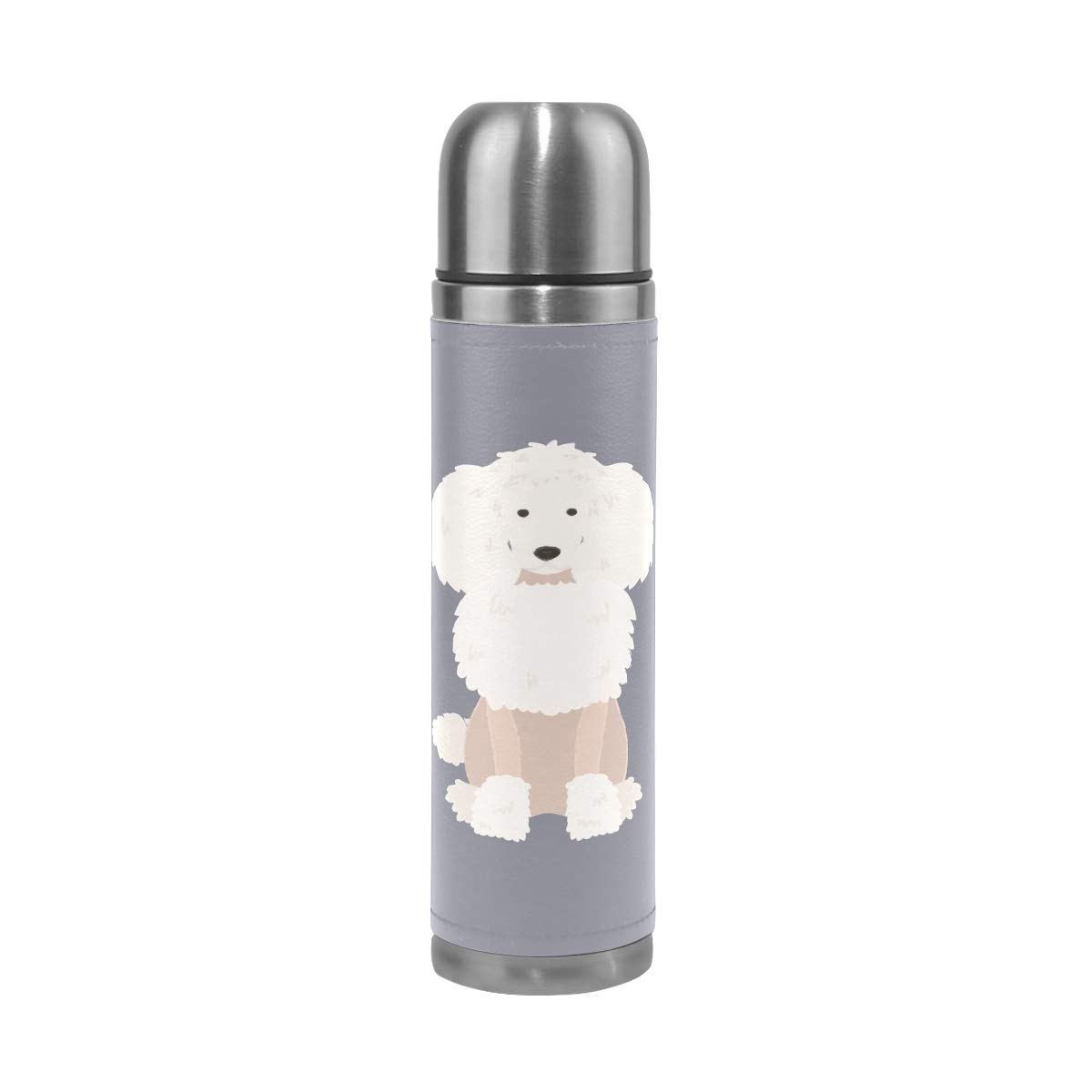 Perro Ovejero Art Botella de Agua Termica Acero Inoxidable Doble pared 500ML Cuero Envuelto Vacío Termo Botellas Frío/Caliente para Niños Deporte Colegio