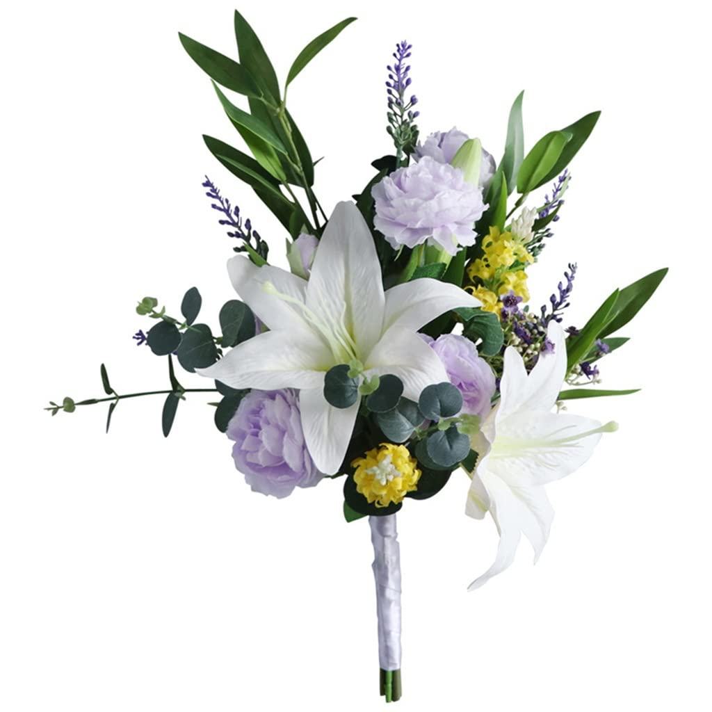 Bouquet de mariée en lys simulés idéal pour photos en extérieur