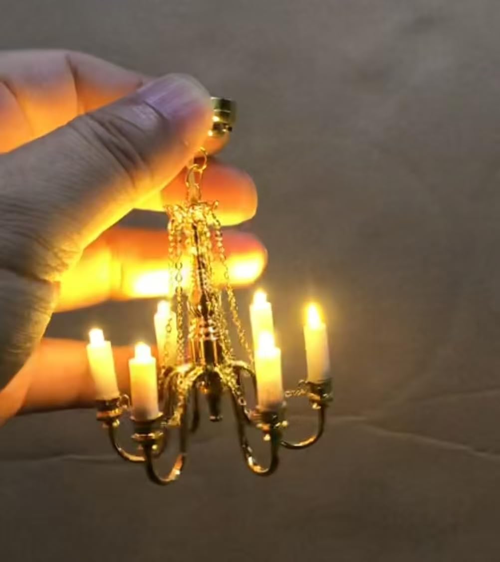 Lustre Miniature Pour Maison De Poupée échelle 1:12 - Alliage Doré - 6,4x8,5 Cm - Éclairage Vintage - Accessoire Déco Miniatures - 5