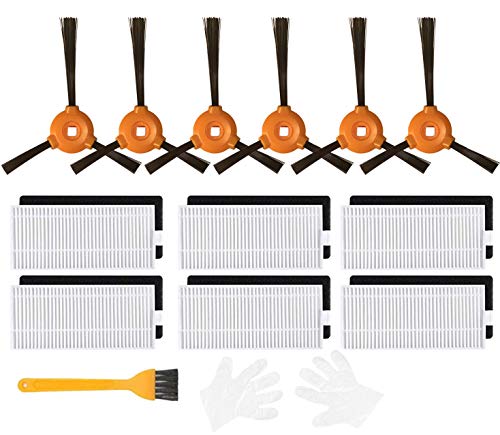 JJ Neumann Replacement Parts (New Version) Compatible with EcoVacs Deebot 500, Deebot 600, Deebot 601, Deebot 711, Deebot N79W, Deebot N79W Plus, Kit DO3GKTA 6 Brushes and 6 Filters