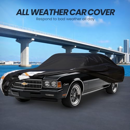 Image of Multi-Layer Car Cover Custom Fit for Chevrolet Caprice (1970-2016), 100% Waterproof All Weather for Automobiles, Gift with Towel, Heavy Duty Car Covers for Rain Sun UV Protection with Door Zipper.