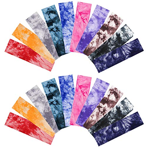 20 Pieces Tie Dye Headbands Colorful Elastic Hairbands Stretch Yoga Sport Head Wraps for Women Girls