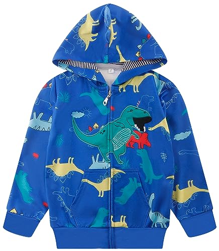 Image of Popshion Boys Toddler Cartoon Dinosaur Hoodies Jacket Cool Long Sleeve Zipper Hooded Sport Sweatshirt Coat for Kids 1-7 Years