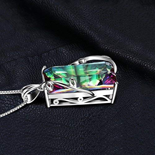 Jewelrypalace Huge 15Ct Concave Cut Natural Rainbow Quartz Pendant Necklace For Women, 925 Sterling Silver 14K White Gold Plated Multicolor Gemstone Statement Necklace 18 Inches Chain #TOP4