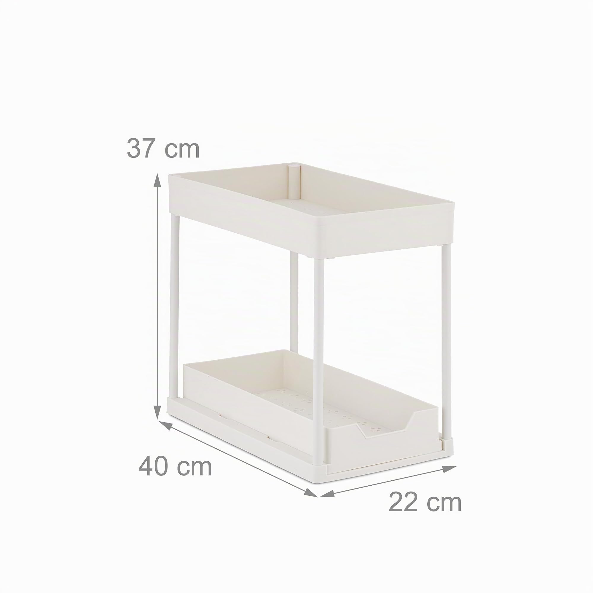 Relaxdays Organizador Bajo Fregadero, 2 Estantes, Extensible, 37x22x40 cm, Productos de Limpieza Cocina y Baño, Blanco