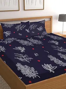 IVAZA 240 TC Floral Bedsheet Glace Cotton King Size Bedsheet with 2 Pillow Covers Breathable & Wrinkle Free - 3 Pcs Set,108 x108 inch Oxford Blue