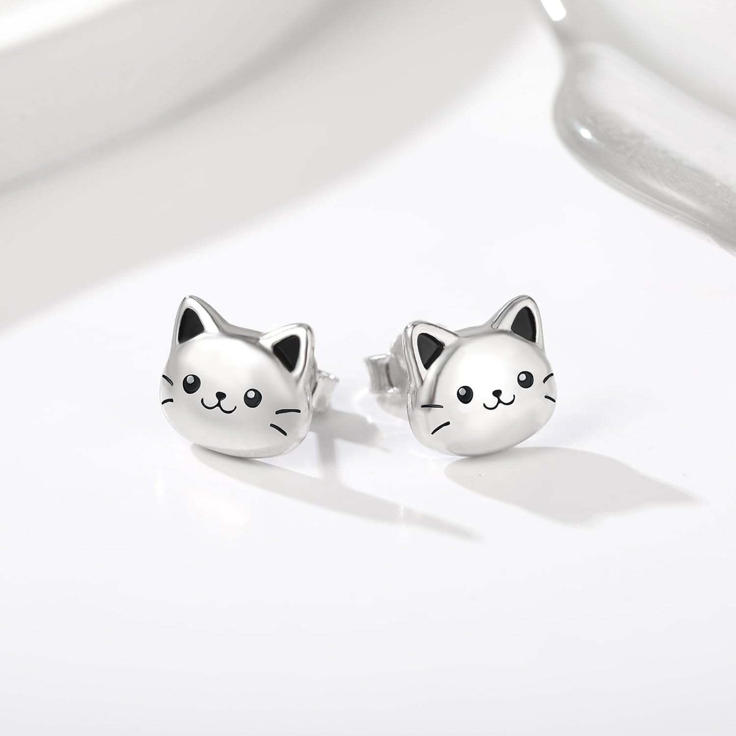 925 Sterling Silver Cat Earrings Studs Hypoallergenic Kitten Kitty Jewelry Cute Cat Lover Gifts for Women - Image 2