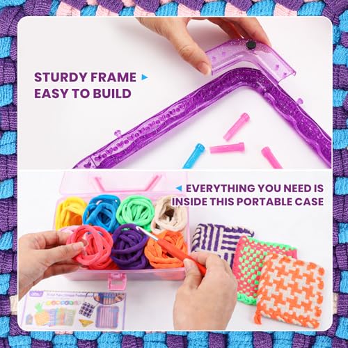 Image of Weaving Loom Kit Toys Crafts - Arts and Crafts for Kids and Adults - Great Birthday Gifts for Girls Ages 6 7 8-12 13 Years Old - Sturdy Frame Potholder Loom Making Kits Portable Box and Craft Loops