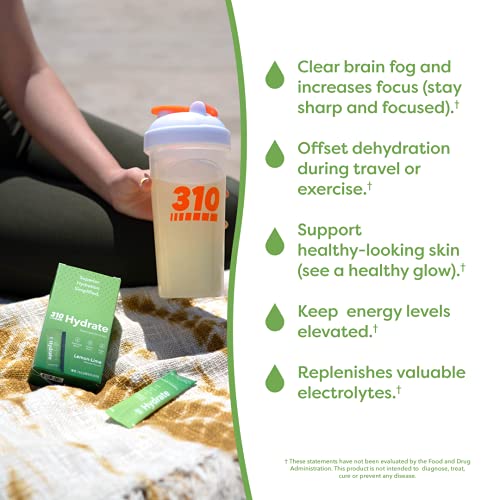 310 Nutrition Hydration Electrolyte - Hydration Minerals And Electrolytes Powder Packets | Electrolyte Supplement Drink Mix | Sugar Free | Includes 30 Individual Servings (Lemon Lime) #TOP3