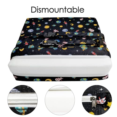 Image of Booster Seat for Kitchen Chair - Washable Toddler Booster for Dining Table, Portable Travel Increasing Cushion for Kid (Star Black)
