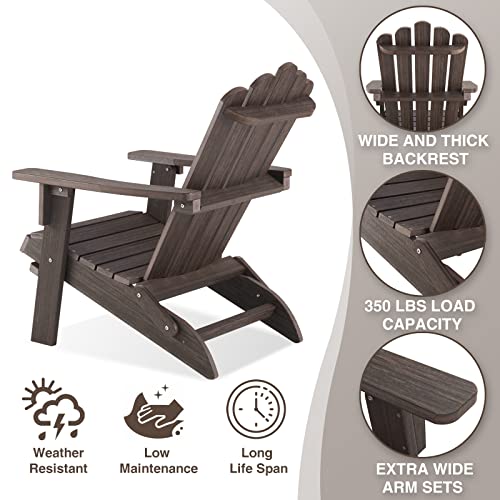 Acuel Folding Adirondack Chair, Poly Lumber Fire Pit Chair, Durable All-Weather Patio Chairs For Garden, 350 Lbs Support Oversized Adirondack Chair (Dark Brown, 1 Pc) #TOP3