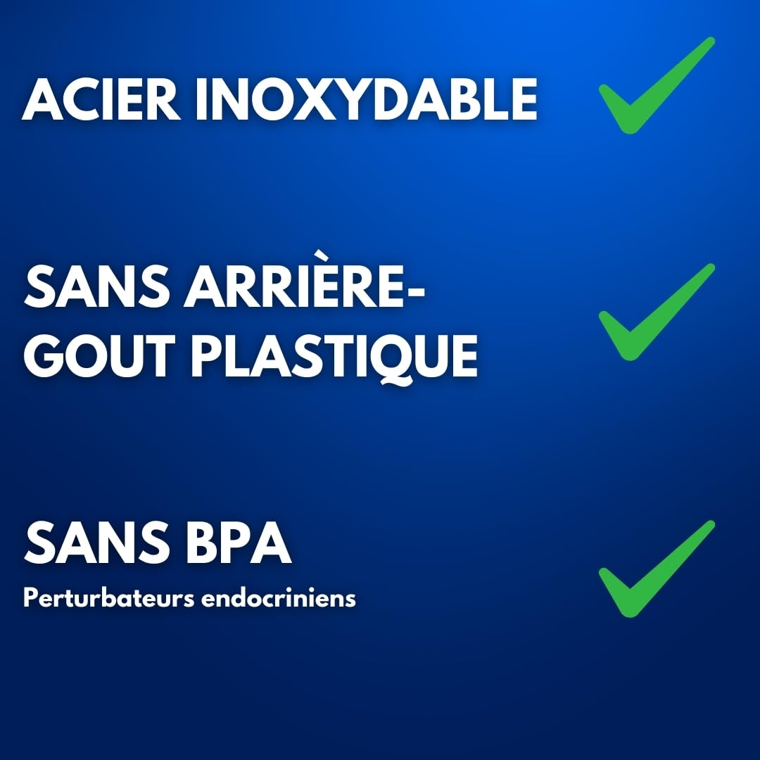 DIX SHAKER proteine 750 ml ✗ En Acier Inoxydable Avec Compartiment 60 gram pour poudre ✗ Bouteille Sport ✗ Sans BPA ✗ (NOIR)