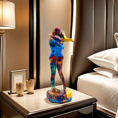 Estatua pareja abrazándose de resina 10.5 pulg miniatura 3