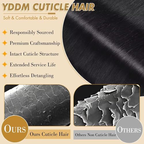 Image of Double Invisible PU OVO Butterfly Weft Human Hair Extensions 20in Remy Human Hair Glueless Micro Beads Heat-Friendly Soft for Women Daily Wear Wedding Birthday to Add Volume & Length (Jet Black)