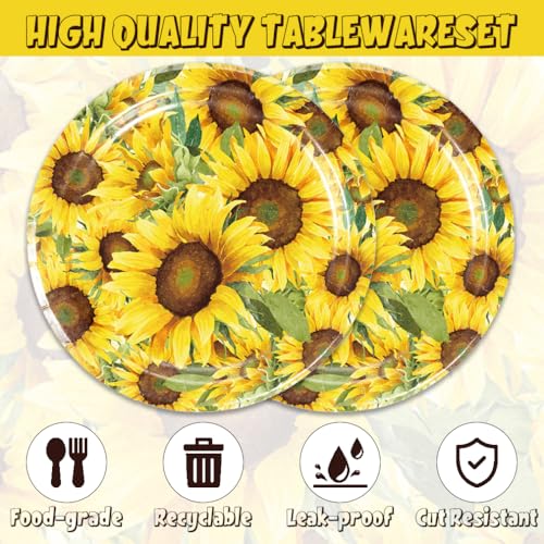 ACIYHN 40Pcs Sunflower Birthday Decorations Yellow Floral Tableware Disposable Sunflower Plates And Napkins Serves 20 Sunflower Bridal Baby Shower Birthday Party Decorations by ACIYHN - Used condition - Image 3