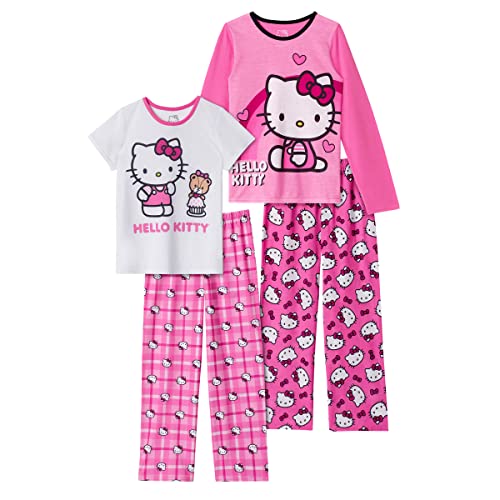 Hello Kitty Girls Pajama Pants and Sleep Shirt Sets 4 Piece PJ Top and Bottom Sleepwear Set for Girls Pajamas for Kids