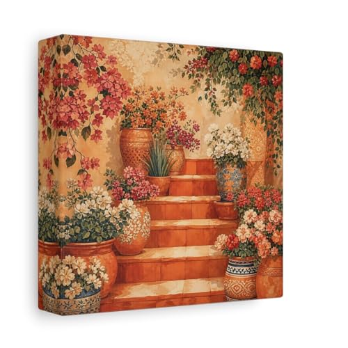 Toile imprimée pots de fleurs 15x15 cm carrée pour une déco salon au-dessus d'une console