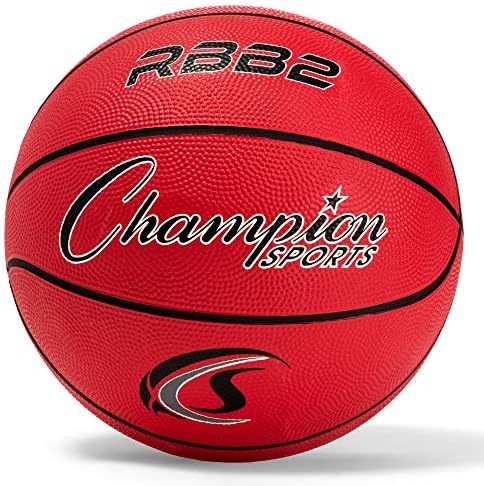 Champion Sports Rubber Junior Basketball, Heavy Duty - Pro-Style Basketballs, Premium Basketball Equipment, Indoor Outdoor - Physical Education Supplies (Size 5, Red)