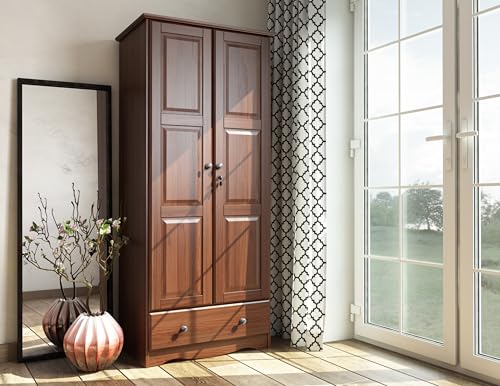 Solid Wood 2-Door Wardrobe with Metal Knobs