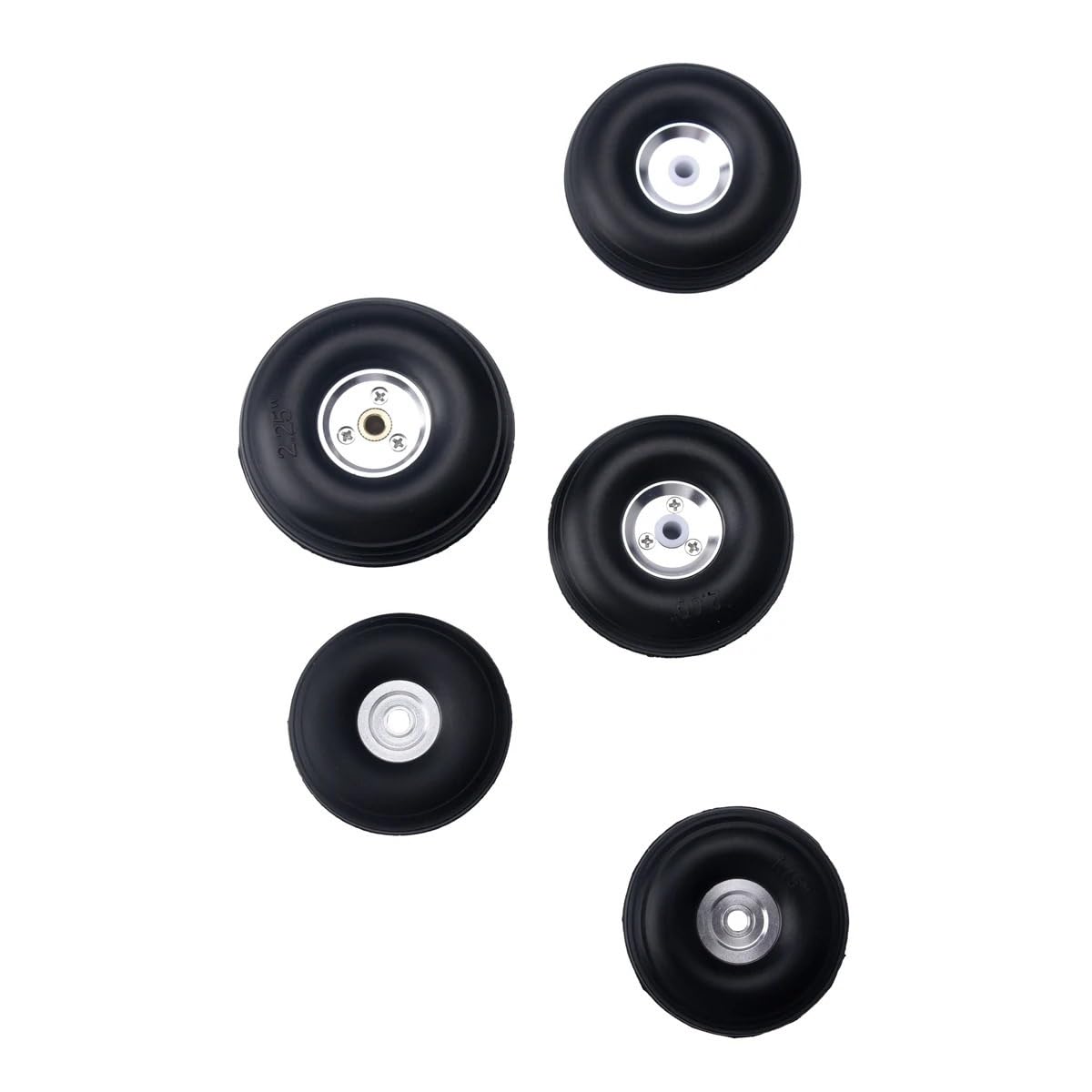 Rueda goma PU con buje aluminio 1~5 pulg avión jet ala fija | Neumáticos PU elásticos amortiguan vibraciones, bujes precisos aseguran rotación concéntrica.(114mm 4.5inch)