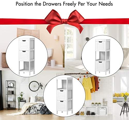 COSTWAY Bathroom Floor Cabinet, Wooden Free Standing Storage Cupboard with Drawers, Home Living Room Hallway Slim Organiser Unit (White, 2 Drawers + 1 Shelf)