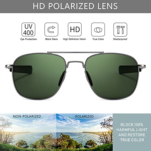 Image of SUNGAIT Men's Military Style Polarized Pilot Aviator Sunglasses - Bayonet Temples
