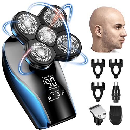 Head Shaver, Electric Razor for Men, Bald Head Razor Grooming Kit with LED Display, Wet/Dry USB Rechargeable Rotary Shavers, 4-in-1 Waterproof Cordless Electric Shavers for Men, Blue