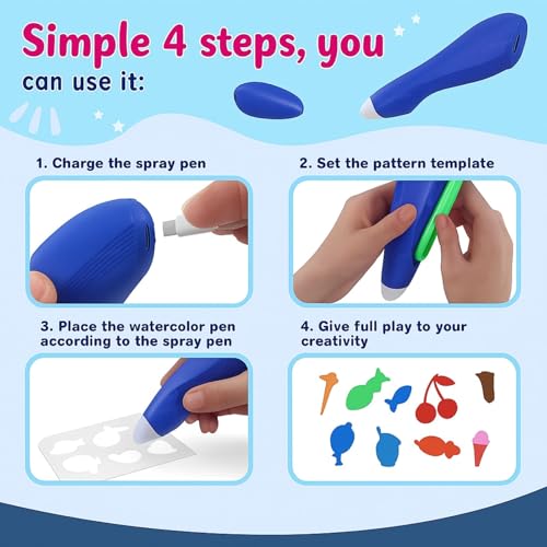 Image of GRAPHENE Spray Art Graffiti Pen Drawing Electric Airbrush Sprayer Marker Set 12 Colours Electric Cordless Rechargeable Airbrush Blow Pen Washable Watercolor Spray Paint Stencils for Kid Gift