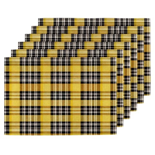 Chippendale Yellow & Black Linen Placemats Set of 6, 12x18