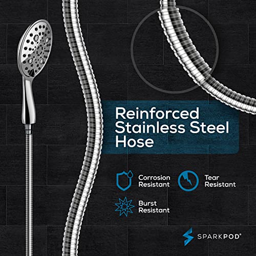 SparkPod 6 Spray Setting High Pressure Hand Held Shower Head - 6" Wide Angle Handheld Shower Head Set with Brass Swivel Ball Bracket and 70 Inch Long Hose - Luxury Design (Luxury Polished Chrome) thumbnail 7