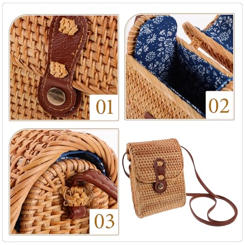 Creative Rattan Shoulder Bag for Women Beach Crossbody Straw Bag with Adjustable Strap and Zipper Closure3