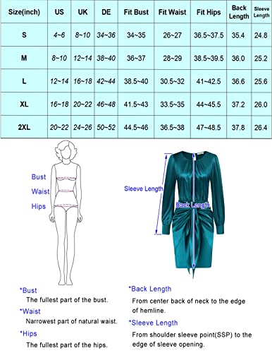 Grace Karin Womens Elegant Long Sleeve Cocktail Dress Crewneck Tie Waist Satin Dress Black M #TOP5