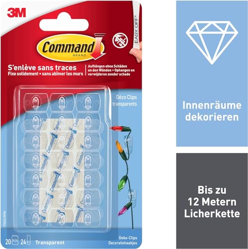 Command Dekorations-Clips, Vorteilspack mit 20 Mini Klebehaken Transparent und 24 Kleinen Klebestreifen… – Ansicht 2