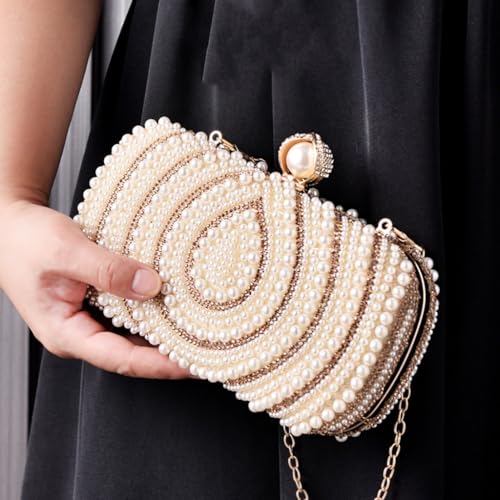 Stylish Pearls Decorated Clutch Handbag Evening Purse Shoulder Crossbody Purse For Bridal Prom And Wedding Event4