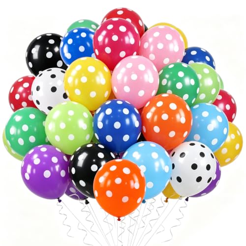 Image of TONIFUL 100 Pack Multicolor Polka Dot Latex Balloons - 12 Assorted Colors Balloon for Rainbow Birthday Carnival Baby Shower Anniversary Wedding Party Decorations