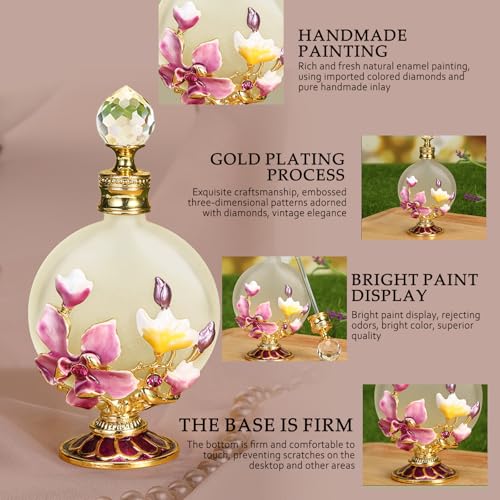 30ml Glass Perfume Bottles Empty with Pink Magnolia, 1 Pack Vintage Antique Dropper Perfume Bottle, Portable Essential Oil Vial Scent Bottles, Girl Women Gift for Dresser Table Decor4