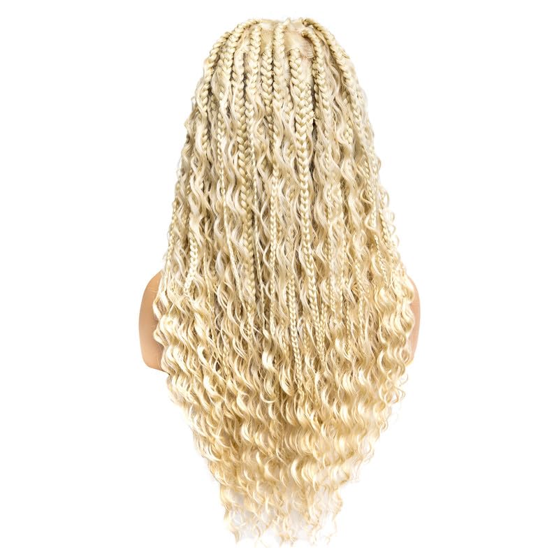 PIB 24" - Single Full Lace Braid Wig – Boho Box Braided Wig Square Parted, Knotless Braided Wigs for Black Women, Synthetic Lace Wigs with Natural Baby Hair (613, Platinum Blonde)