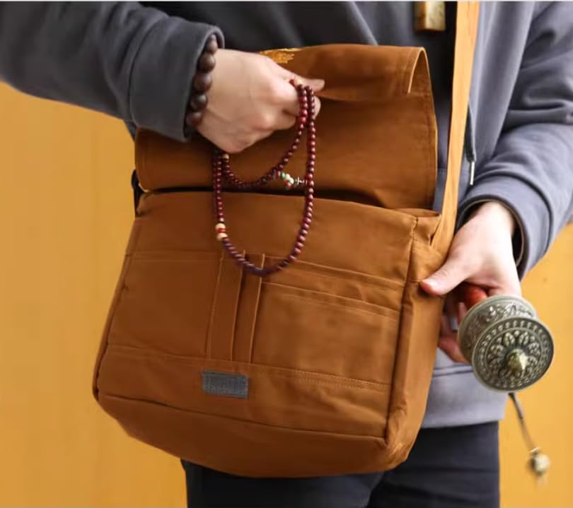 Buddhist Bag, Meditation Bag, Buddhist Cotton Canvas Shoulder Bag, Mountain Facing Bag, Buddhist Bag, Monk Bag, Square Horn Arhat Bag, Embroidered Vase Pattern.4