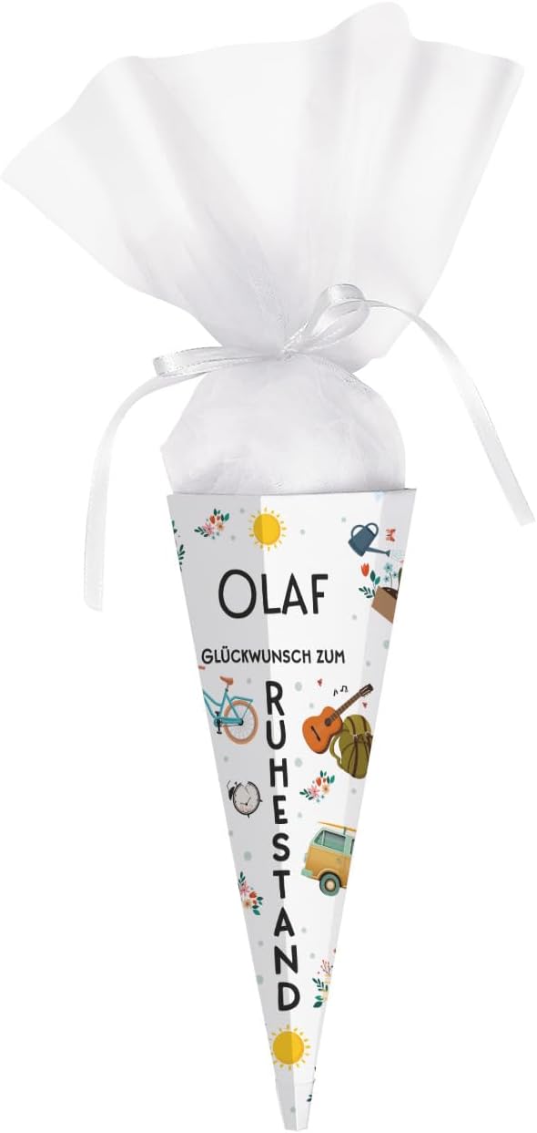 Witzige Schultüte für Rentner, mit Wunschname personalisiert, (Bunt klein)