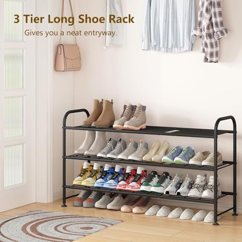 Image of LINZINAR Shoe Rack Long 3 Tier Metal Shoe Organizer Metal Wide Shoe Shelf for Closet Entryway Bedroom Large Capacity Black