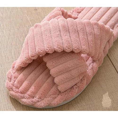Image of SILENCIO Slippers for Women House Bedroom Furry Cross Bands Slide Shoes Anti-Skid Sole Open Toe Slippers Indoor & Outdoor