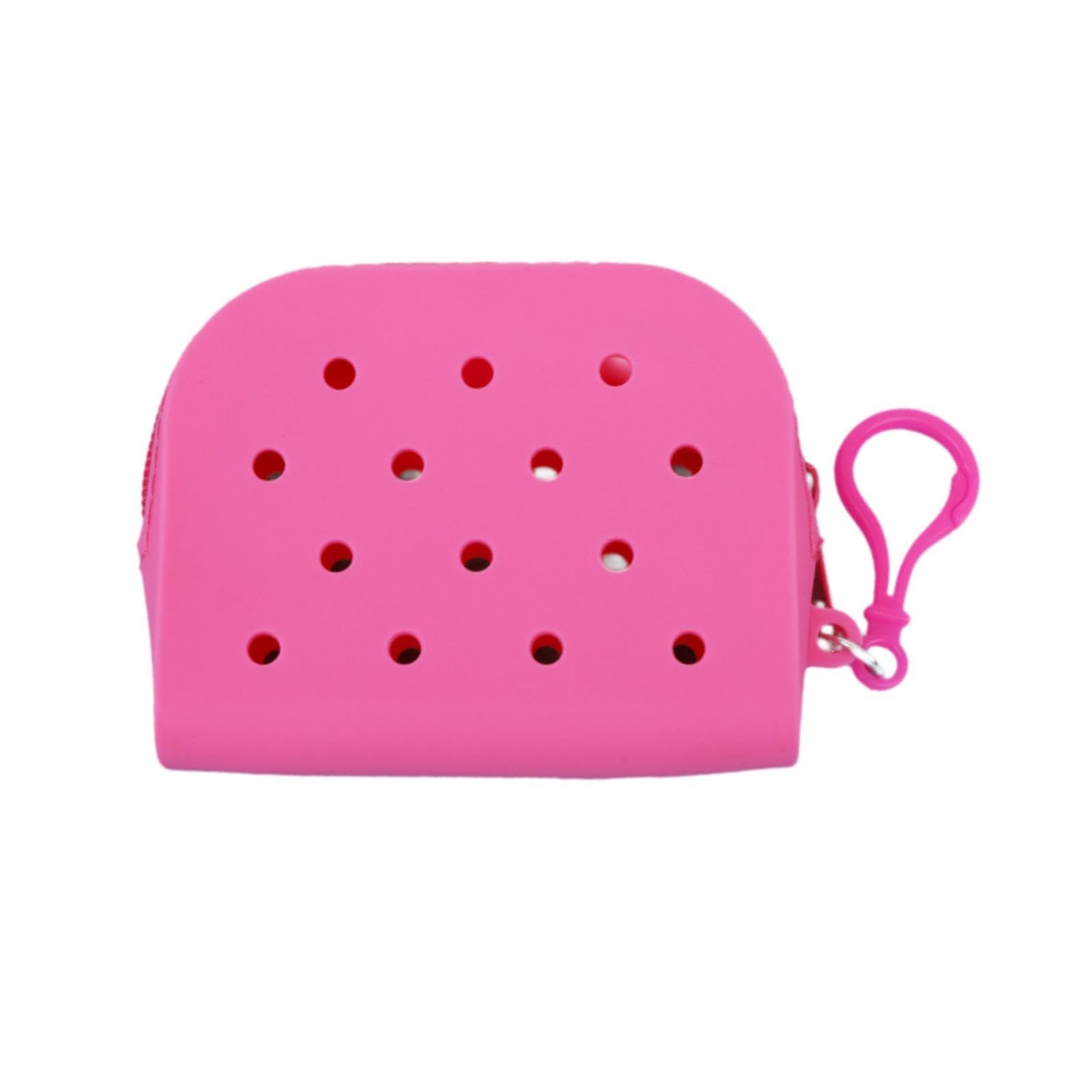 silicone wallet portable organizer outdoor travel summer with hook holes bag pink