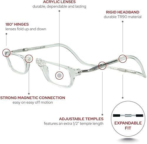 Miniatura 3 de Anteojos de lectura con sujección magnética, con estuche de microfibra de regalo, de Clic, Transparente