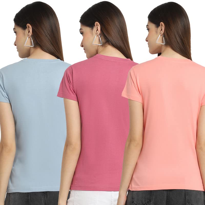 Image of Preneum Women's Cotton Regular Fit Graphic Stylish Printed Short Sleeves Casual T-Shirt || Trendy & Style (Pack 3)