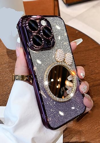 Coque iPhone 15 Pro Max violette en silicone souple effet miroir pailleté