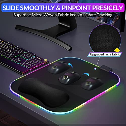 Gimars Rgb Mouse Pad With Wrist Rest Support,12 X 10 Inch Extra Large Ergonomic Gaming Mouse Pad With 11 Led Lighting Modes,Non-Slip Rubber Base,Lycra Fabric For Laptop, Computer, Pc Gaming #TOP4